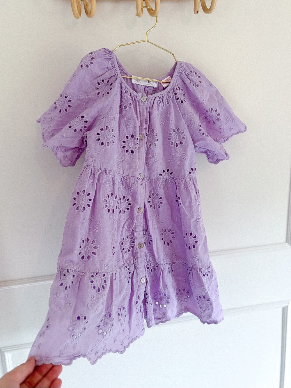 Zara Lavender Eyelet Button-Front Kids Dress